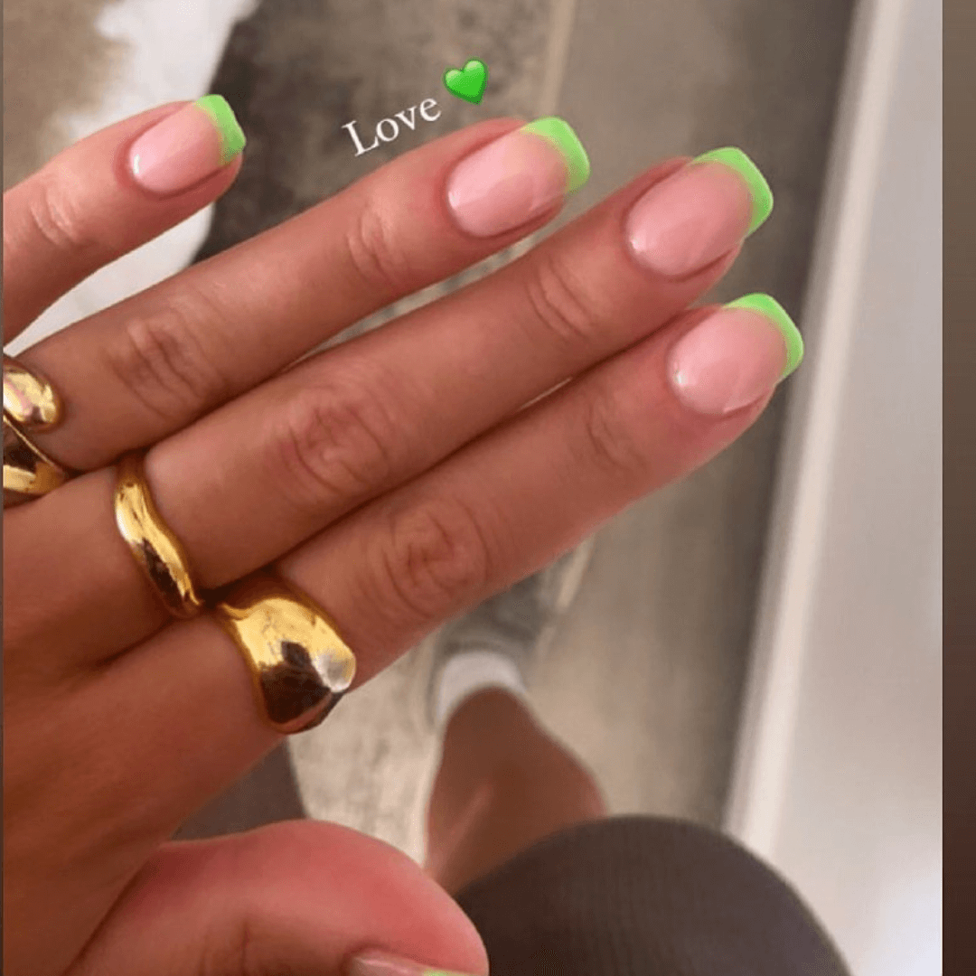 Neon Green Nails with Nude Base